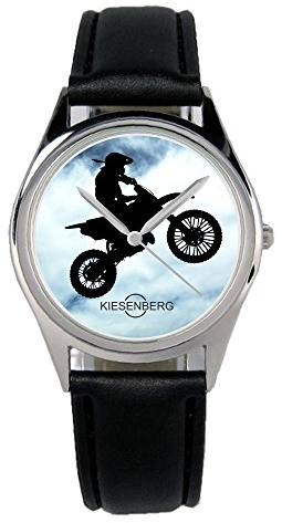 KIESENBERG Armbanduhr Motocross Enduro Geschenk Artikel Idee Fan Damen Herren Unisex Analog Quartz Lederarmband Uhr 36mm Durchmesser B-2096