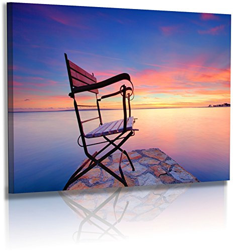 Fotoatelier Dirk Haas Premium Leinwandbild XXL - Natur - Landschaft - Kroatien - Sonne - Bild - Stuhl - Meer - Steg - Sonnenuntergang - Wellness - Leinwand : 120 cm x 80 cm