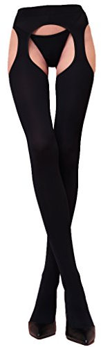 WOOTI Collant porte-jarretelles incorporé MESSICANA 100 den, couleur Noir, taille M-L, Sexy, élégant, confortable, chaud, doux, résistant, in microfibre, opaque