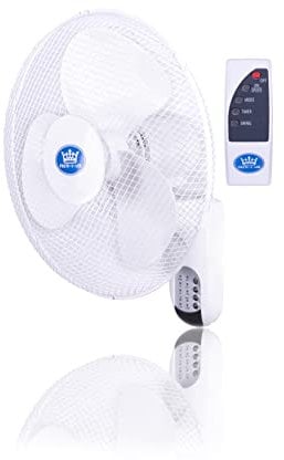Prem-i-air White 16 Inch (40 cm) Powerful Oscillating Cooling Wall Fan with 3 Airflow Speed Settings, Oscillating Function, Remote Control and Quiet Operation For Use in Homes and Offices