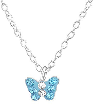 MONKIMAU Mädchen Halskette Mini Schmetterling Anhänger aus 925 Sterling Silver echt Silber mit 8 Hell Blauen Kristallen 39cm Kette