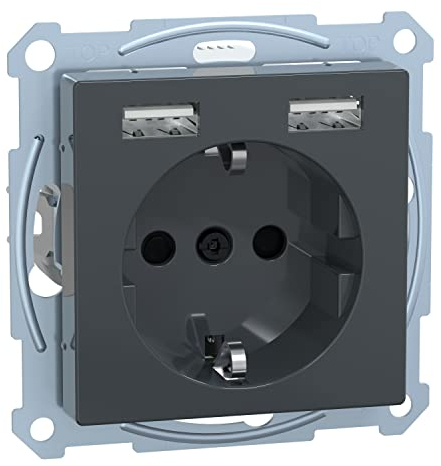 Schneider Electric Merten Schuko-USB-Steckdose, USB Typ A+A, Unterputz, System M, anthrazit, Artikelnummer MEG2366-0414