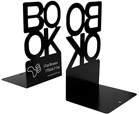 Metall Buchstütze Einfachen Stil BOOK Alphabet Form Rutschfeste Buchstützen für Schreibtisch, Büro, Zuhause Dekoration, Studenten Geschenk, 1 Paar (Schwarz, Höhe 205mm)