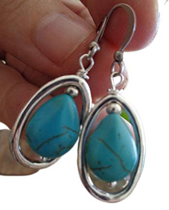 HOWLITE & RING TROPFEN Ohrringe mit Stein, meliert