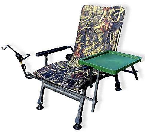 Bortaberg Folding Fishing Chair with Adjustable Legs and Side Table, Green Outdoor Armchair with Rod Holder