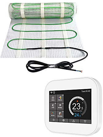 Elektrische Fußbodenheizung 200Watt WiFi Thermostat Elektrisch TWIN Technologie, Größe der Fläche:12 m² (ID5412), Thermostat:weiß