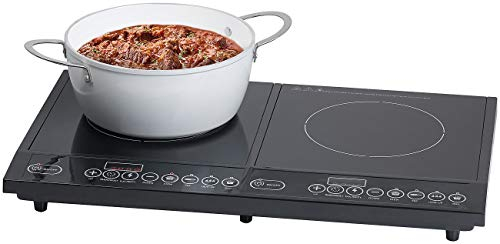 Rosenstein & Söhne Induktionsplatte doppelt: Doppel-Induktionskochfeld mit 2x Ø 18 cm, bis 3.000 Watt, 270 °C (Induktionskochplatte doppelt, Induktionskochfeld 2 Platten, Kochplatten aus)