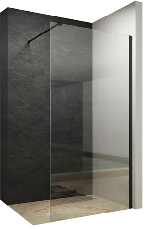 AQUABATOS 120x200cm Walk In Dusche schwarz matt 10mm Klarglas mit Nano Beschichtung Duschwand Glas Duschabtrennung Duschtrennwand Glastrennwand Glaswand für Duschwanne mit 90° Stabilisator