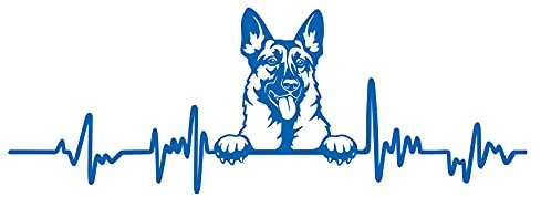 Aufkleber Herzschlag Tiere Breite 27cm Lifeline Heartbeat Deko Sticker Selbstklebend für Auto Kühlschrank Laptop Autoaufkleber K150 (Azurblau, 04 Schäferhund)
