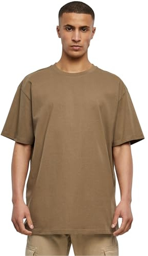 URBAN CLASSICS Camiseta básica de manga corta, cuello redondo normal, de algodón grueso, largo normal, oversized, de hombre, moderna, color darkkhaki, talla 3XL