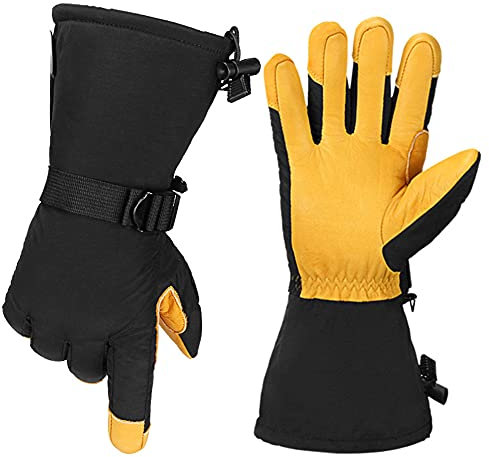 Gants de jardinage pour homme, gants d'hiver en cuir, gants de ski chauds, imperméables à froid, coupe-vent, jaune L