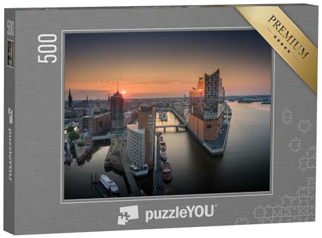 puzzleYOU: Puzzle 500 Teile „Sonnenaufgang über Hamburg“ – aus der Puzzle-Kollektion Hamburg, Deutsche Städte, Elbphilharmonie