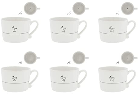 6er Set Edelstahl Becher, Tassen LOVE BIRD mit Vogelmotiv weiß schwarz Bastion Collections