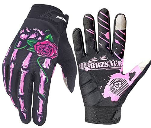 Skeleton Fahrradhandschuhe Motorradhandschuhe Geländewagen MTB, Fahrradhandschuhe Stoßdämpfung Rutschfestes Touchscreen-Design, für Verschiedene Outdoor-Sportarten. (rosa, L)