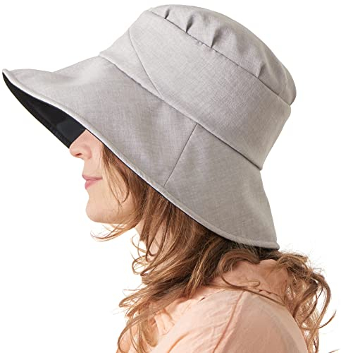 CHARM Damas Sombrero para El Sol Sombrero Verano Playa Japonés Diseño Ancho ala UV Protección Gris Claro