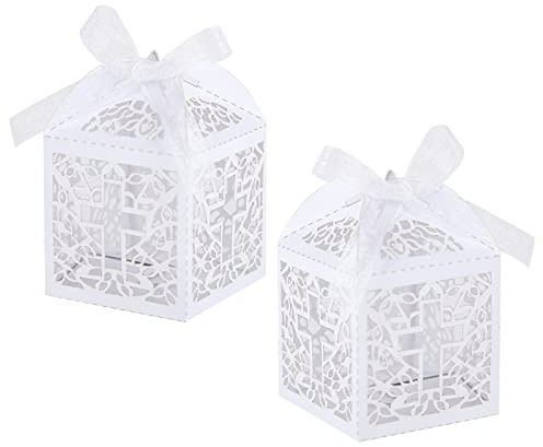 Geschenkbox Hochzeit 24 Stück Hochzeit Candy Boxen Schokolade kartons Paper Candy Boxen Bonbon-Box mit Farbband für Geburtstag, Hochzeit, Gastgeschenk Taufe (A)