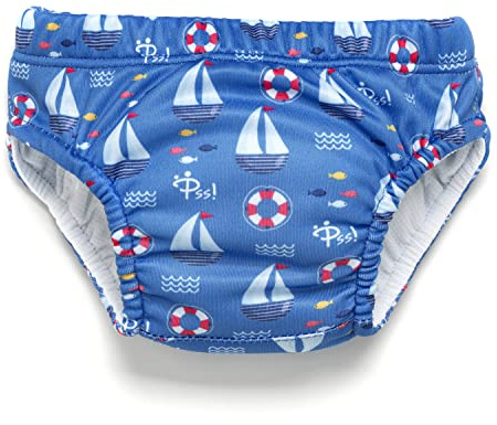 Pss! - Pannolino per Bambini per l'Acqua - Modello Sailboat - Per Bambini da 3 a 8 kg - Taglia S - Unisex - Design Multicolore -Assorbente e Riutilizzabile -Impermeabile e Confortevole - 1 Pièce