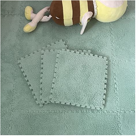 9/12/15/16 Stück Ineinandergreifende Schaumstoff-Teppichfliesen, Weiche, Flauschige Plüsch-Teppichmatte, Kriechende Spielmatte, Puzzlematte, Für Schlafzimmer, 30 X 30 cm,Light Green,15 PCS