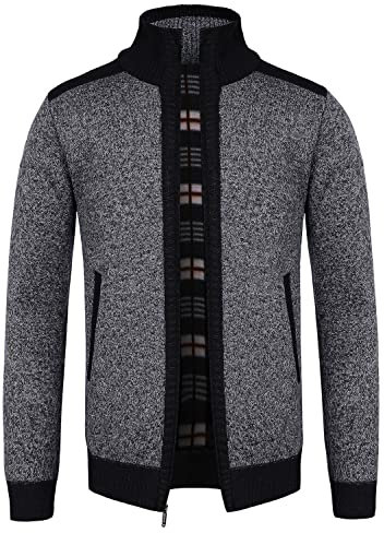 Oralidera Cardigan da Uomo Maglione Lavorato a Maglia Cappotto Invernale in Maglieria Spessa Giacca Collo in Pile Caldo Felpa Manica Lunga con Cerniera Intera, Carbone, XL