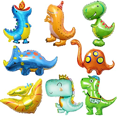 LUKIUP 8 Stücke Dinosaurier Ballon, Weihnachten Grün Riesen Folien Dinosaurier Luftballons, Kinder Dino Luftballon, Triceratops Dino Helium Ballon für Dschungel Geburtstag Party Dekorationen