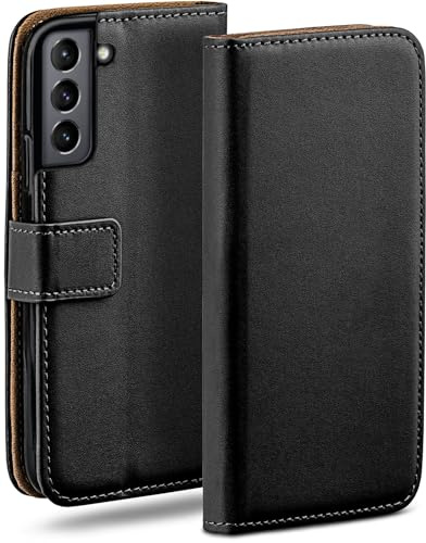 moex Klapphülle für Samsung Galaxy S21 Plus Hülle klappbar, Handyhülle mit Kartenfach, 360 Grad Schutzhülle zum klappen, Flip Case Book Cover, PU Leder Handytasche, Schwarz