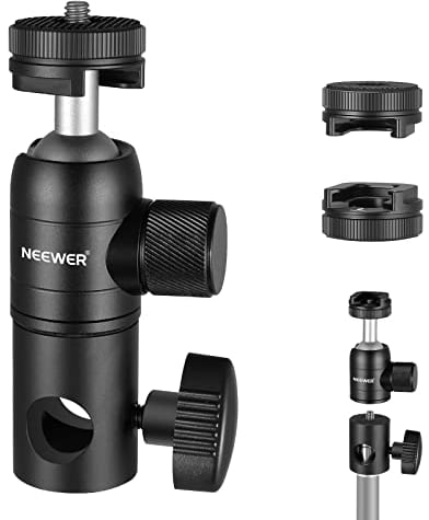 NEEWER Light Stand Mount Adapter with Cold Shoe and 1/4” Screw Mini Ball Head, Reversible Mounting Plate for Camera Monitor Ring Light, Fits Flat Head Light Stand/Boom arm/C Stand, Max. Load 22lb/10kg