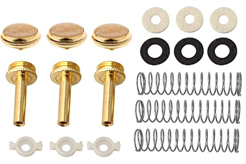 TUOREN Trompetenventil-Sytem-Ersatzteile enthalten Trompeten-Fingerknöpfe, Ventilkappe, Federfilz-Unterlegscheibe, Kolbenführungen, Musikinstrumente, Zubehör-Set mit 18 Stück, Gold