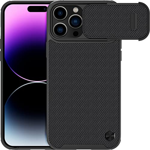 Nillkin Nylon Fiber MagSafe CamShield Case for iPhone 14 Pro Max- Black | Slim light build, sliding privacy lens guard, shock resistant, matte nylon texture, black, MagSafe charging ready