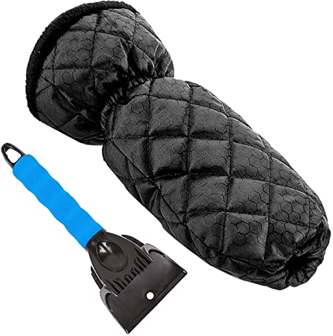 Eiskratzer für Auto,Schneeentfernung Wasserdichter Handschuh mit Gefüttert aus dickem Fleece,Frostschutz-Fäustling Wird Frost und EIS von den Windschutzscheiben mit Leichtigkeit kratzen