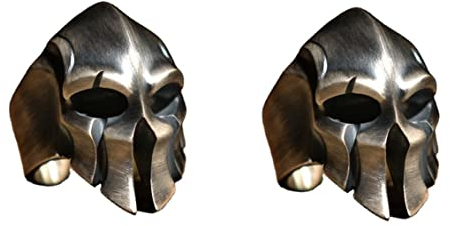 BEAUTYBIGBANG Spartaner Ring 2 Stück Handmade Spartan Warrior Scar Helm Totenkopf Herren Ring Verstellbarer Schlagring Selbstverteidigung Angepasst Schmuck Ringe Zubehör