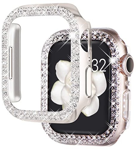 NewWays 2-pack Women Bling Case Compatible with Apple Watch 40mm Series 6/5/4/SE(2025-2020) Without Protective Film,Overall Protective Bumper Diamond Cases for iWatch 40mm(Starlight+Clear)