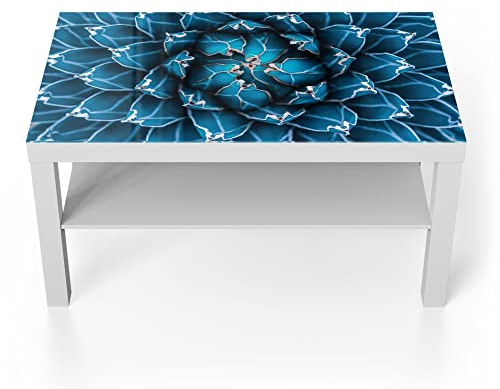 DEQORI Glastisch | weiß groß 90x50 cm | Motiv Detailansicht Einer Agave | ausgefallener Beistelltisch aus Glas | Hochglanz Couchtisch fürs Wohnzimmer | moderner Couch Tisch mit Design