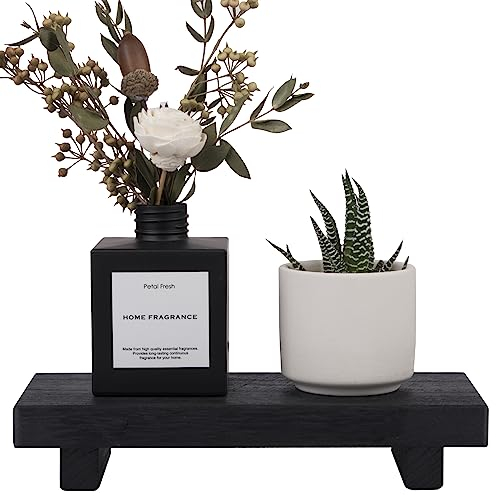 Small Wood Tray Pedestal Stand Farmhouse Bathroom Decor Decorative Wooden Riser Kitchen Soap Dish Holder for Vanity, Counter, Sink, Black