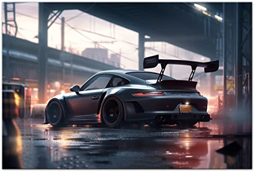 Printonia Leinwandbild 120x80cm Porsche 911 GT3 Need for speed Sportwagen GTA Abstrakt Art Bilder Dekoration Wandbild Kunstdruck Automobil Deko