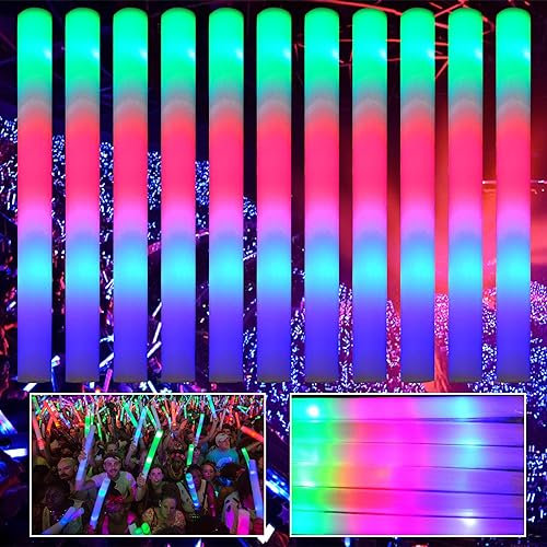 PQKL-party Baton Lumineux LED, Baton Lumineux Fluorescent, 42pcs Bâtons Lumineux en Mousse à LED, Baton Lumineux, Multicolore Bâtons Lumineux 3 Modes, pour Fête Anniversaires Mariages Noël Halloween