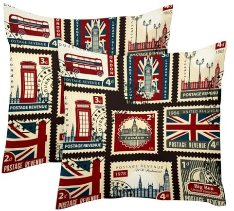 Kissenbezug, Motiv: Union Jack Big Ben London, 2 Stück, weicher Samt-Kissenbezug, modernes dekoratives doppelseitiges Design, 50 x 50 cm (Kissen nicht im Lieferumfang enthalten)