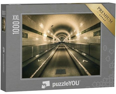 Puzzle 1000 Teile XXL „Alter Elbtunnel, Hamburg, Deutschland“ – aus der Puzzle-Kollektion Deutschland, Schwarz-Weiß