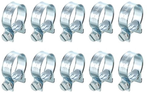 sourcing map 10Pcs Mini Fuel Line Pipe Hose Clamp Clip, Adjustable 18-20mm(0.71-0.79) Fuel Injection Line Style Hose Clamp, Zinc Plated Pipe Hose Clip Tube Clamps