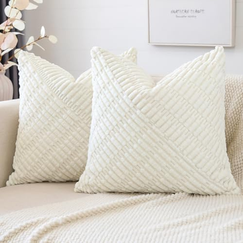 JOTOM 2er Set Kordsamt Kissenbezüge, Dekorative Weich Boho Kissenbezug Moderne Patchwork Kissenhüllen Sofakissen Dekokissen Zierkissenbezug für Wohnzimmer Schlafzimmer Deko (40x40cm, Creme Weiß)
