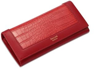 PORRASSO Femme Portefeuilles Elégant Porte-Monnaie Porte-Cartes de Crédit Multi-Compartiments Longue Portefeuille Rouge