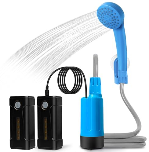 AZXJC Portable Outdoor Shower with LED Lighting, Battery-Driven Pump for Beaches, Camping, Gardens & Hiking
