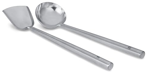 Craft Wok s/s 732W326 - Set con mestolo e spatola in acciaio inox con manici in acciaio inox per wok asiatici cinesi tradizionali