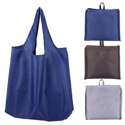 XiangSKY Reusable Shopping Bag Foldable 3Pcs Extra Large Reusable Foldable Ladies Shopping Bag Eco Tote Handbag Fold Away Shopper Bag black gray brown