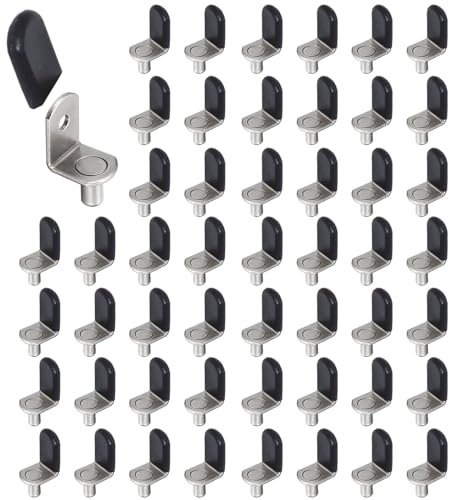 6,35 mm Regalstifte, L-förmige Metallklammern mit schwarzer Silikonhülle für Küche, Bücherregal, Schrank, Möbelstütze, 50 Stück