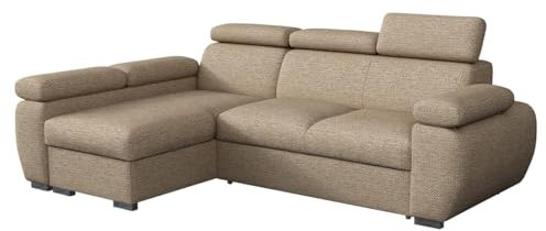 Mirjan24 Ecksofa Boston Mini, Eckcouch mit Schlaffunktion und Bettkasten, Polsterecke mit Einstellbare Kopfstützen, L-Sofa, Polstergarnitur, Wohnlandschaft (Aragon 14, Seite: Links, LC+2r)