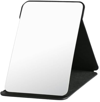 Cleminsta Tragbarer Klappspiegel, 16 * 11cm Tischspiegel, Reisespiegel aus PU-Leder,HD Kompakt Makeup Mirror, Make-up-Spiegel für Kommode und Reisen, Schreibtisch (Schwarz)
