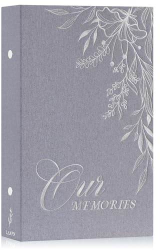 Lanpn Fotoalbum 10x15 300 Taschen, OUR MEMORIES Leinen Einstecken Einsteckalbum für Horizontal Bilder Fotos (Grau)