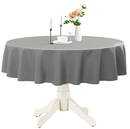 Romanstile Table Cloth round wipe clean grey 160 cm washable,water resistant,round Tablecloth,Table Cover for Christmas Kitchen Dining Party Wedding Winter New Year Decorations,Dining Table,Outdoor