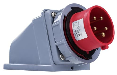 BuyWeek CEE Wandstecker 5-polig 16A/415V Industriestecker IP67 Wasserdicht Wandsteckdose für Außen- und Innenbereich, Baustelle, Industrie, 3P+N+E, Rot