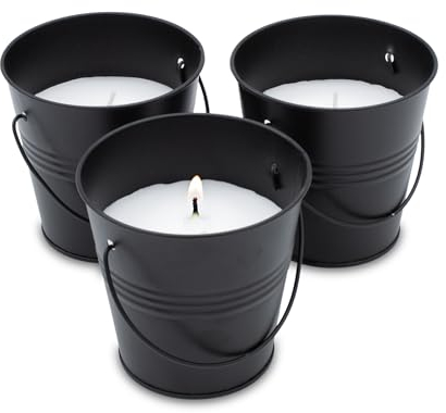Zitronella Kerze im Metall Eimerchen schwarz - 3er Set - Duftkerze mit frischem Zitronen Aroma - Garten Balkon Camping Bistro Licht 40 Std. Brenndauer